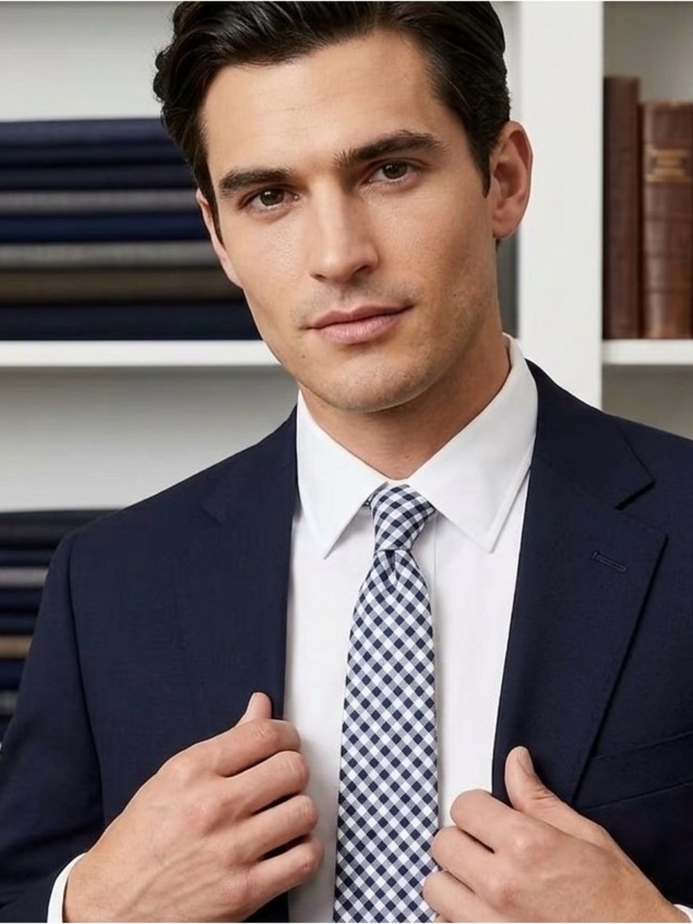 J. Crew Factory Navy and White Gingham Tie